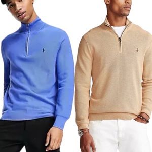 Polo Ralph Lauren Pima Cotton Half Zip Long Sleeve Tan Blue Lot of Two
